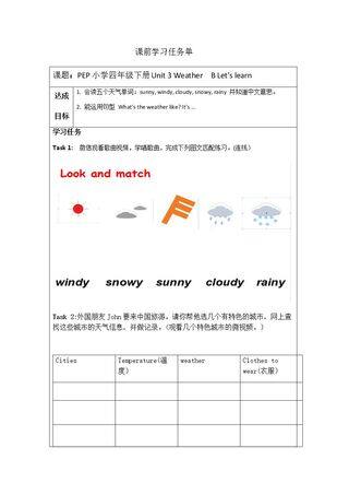 PEP四年级下册Unit 3 Weather B Let's learn