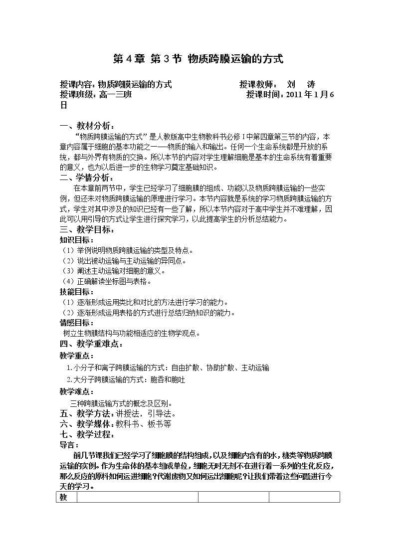 物质跨膜运输的实例