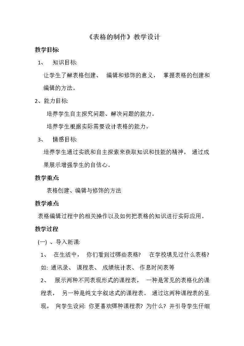 表格的制作