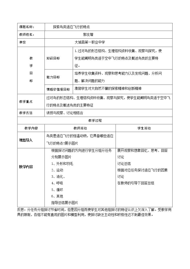 鸟类适应飞行的特点