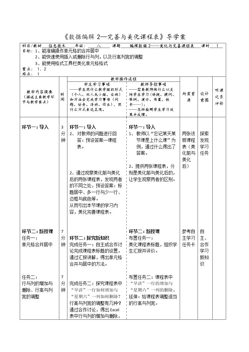 编辑数据——修饰课程表