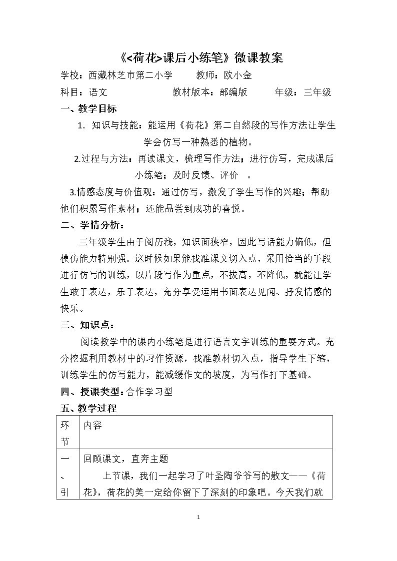 荷花课后小练笔