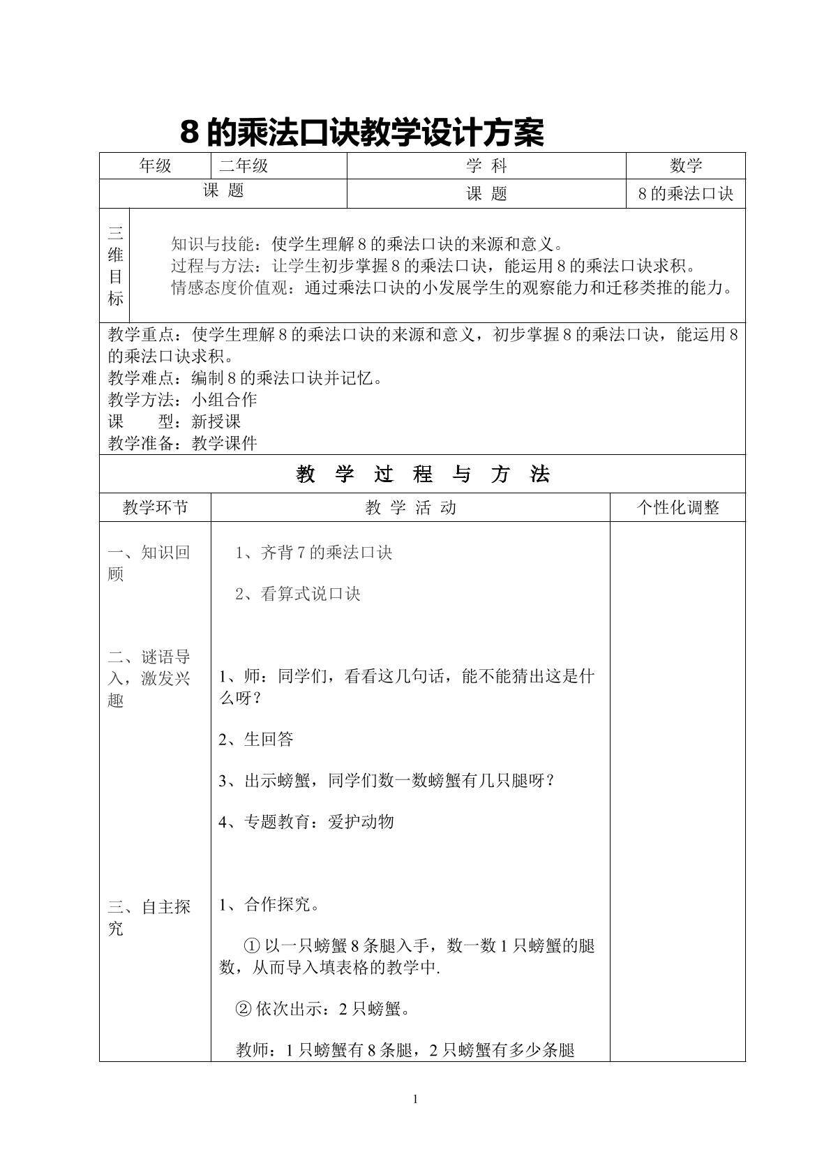 8的乘法口诀
