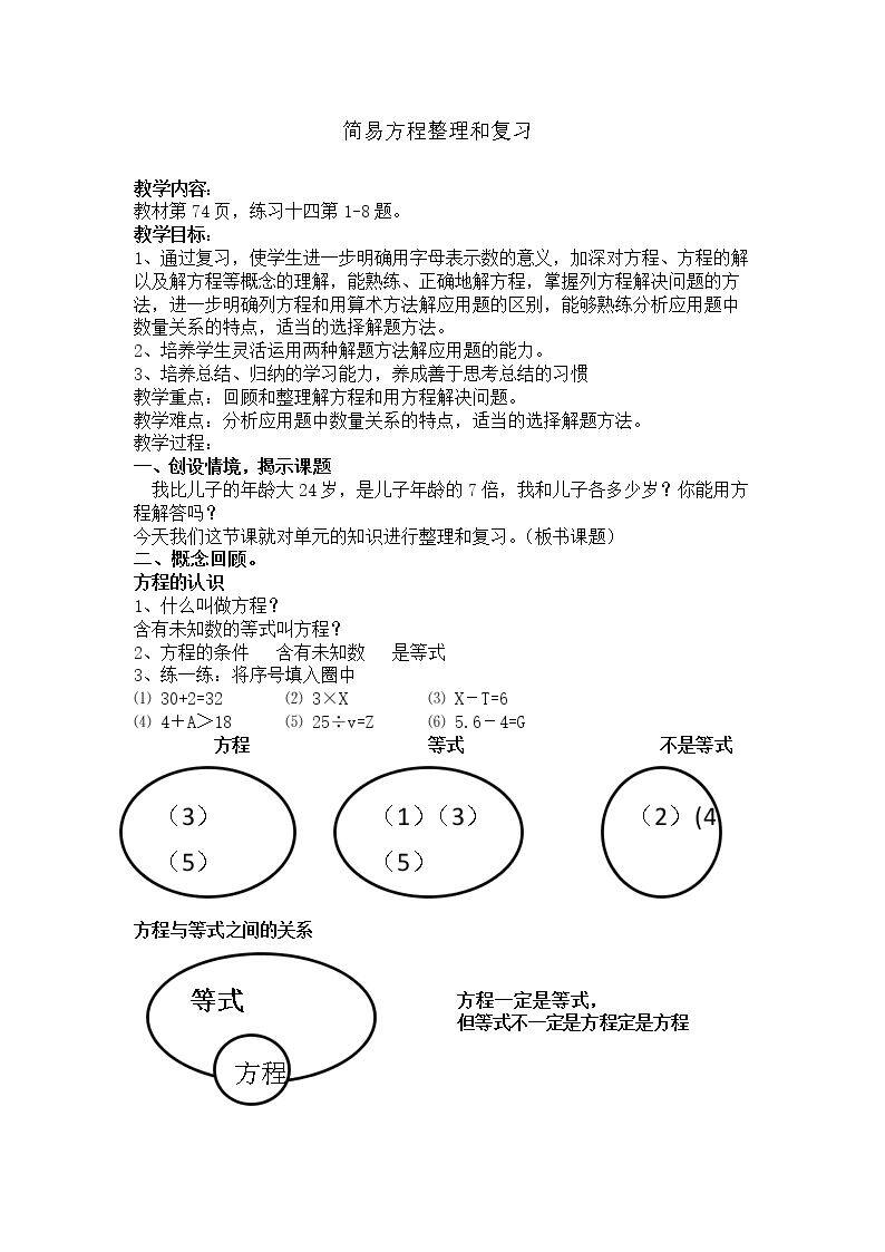 方程的整理和复习