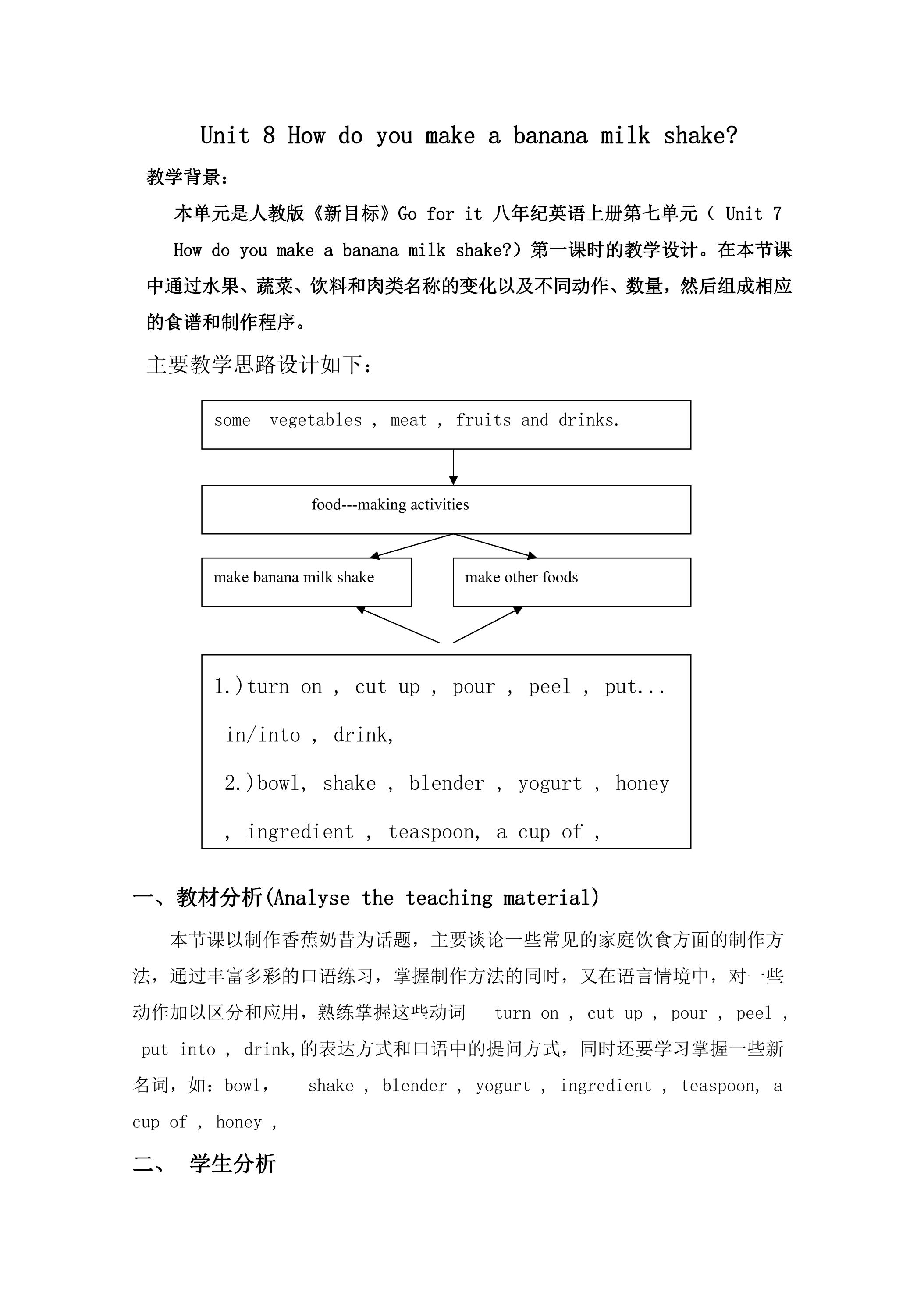 How do you make banana milk shake?教学设计