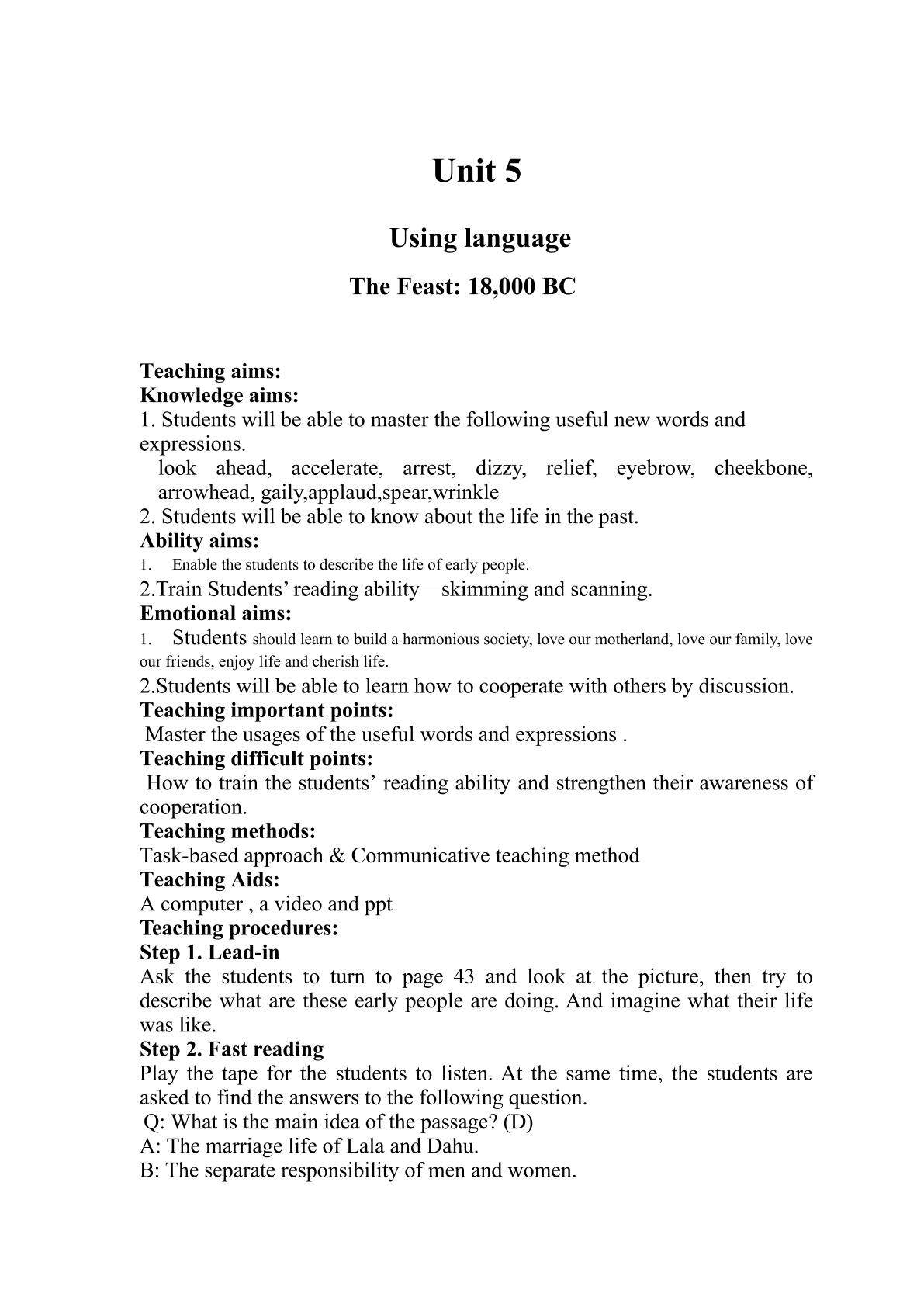 选修8 Unit 5 Using Language