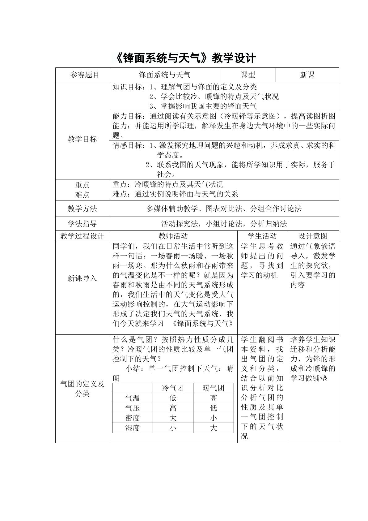 锋面系统与天气