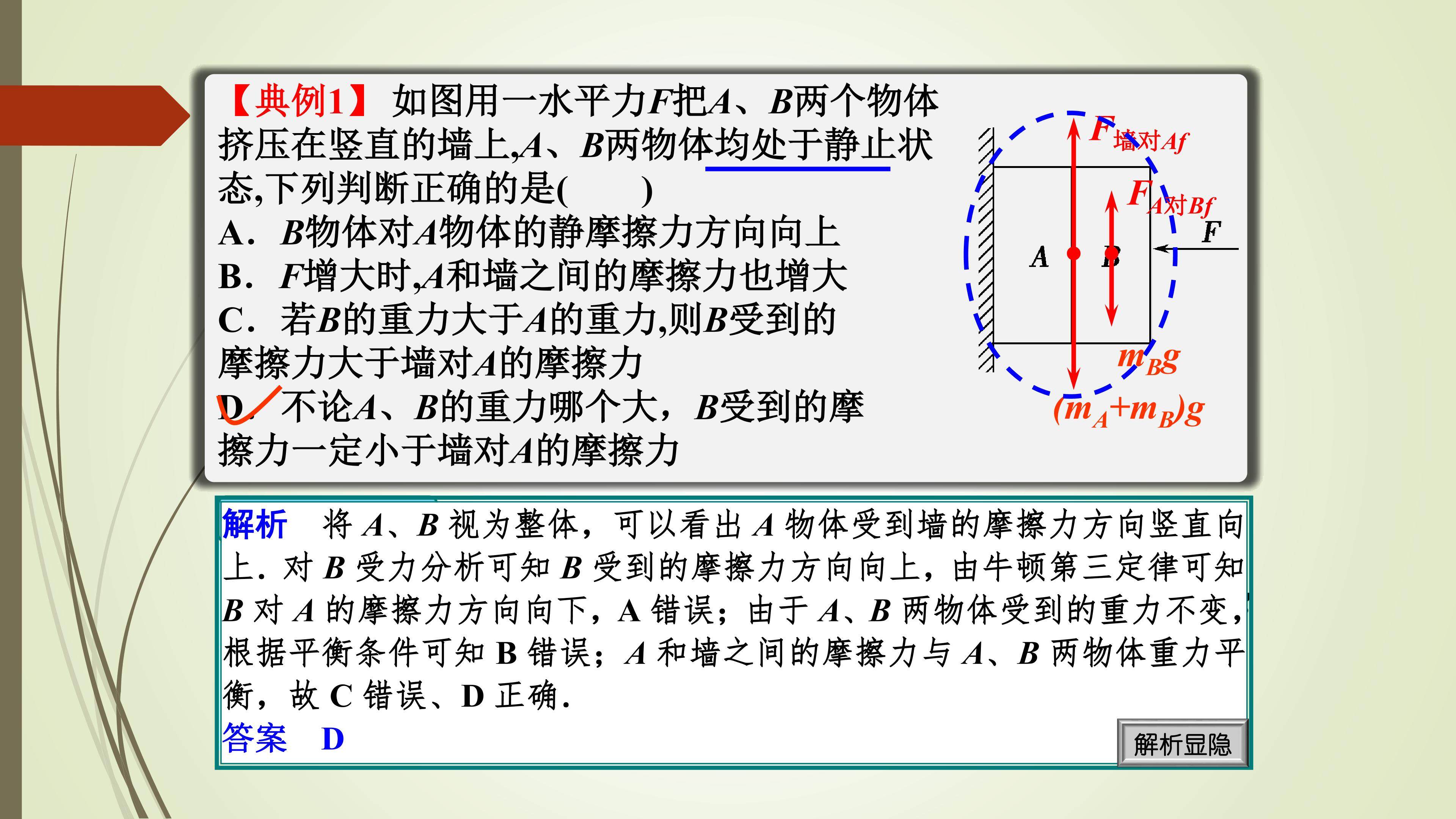 整体法和隔离法在多物体平衡问题中的应用——例证突破