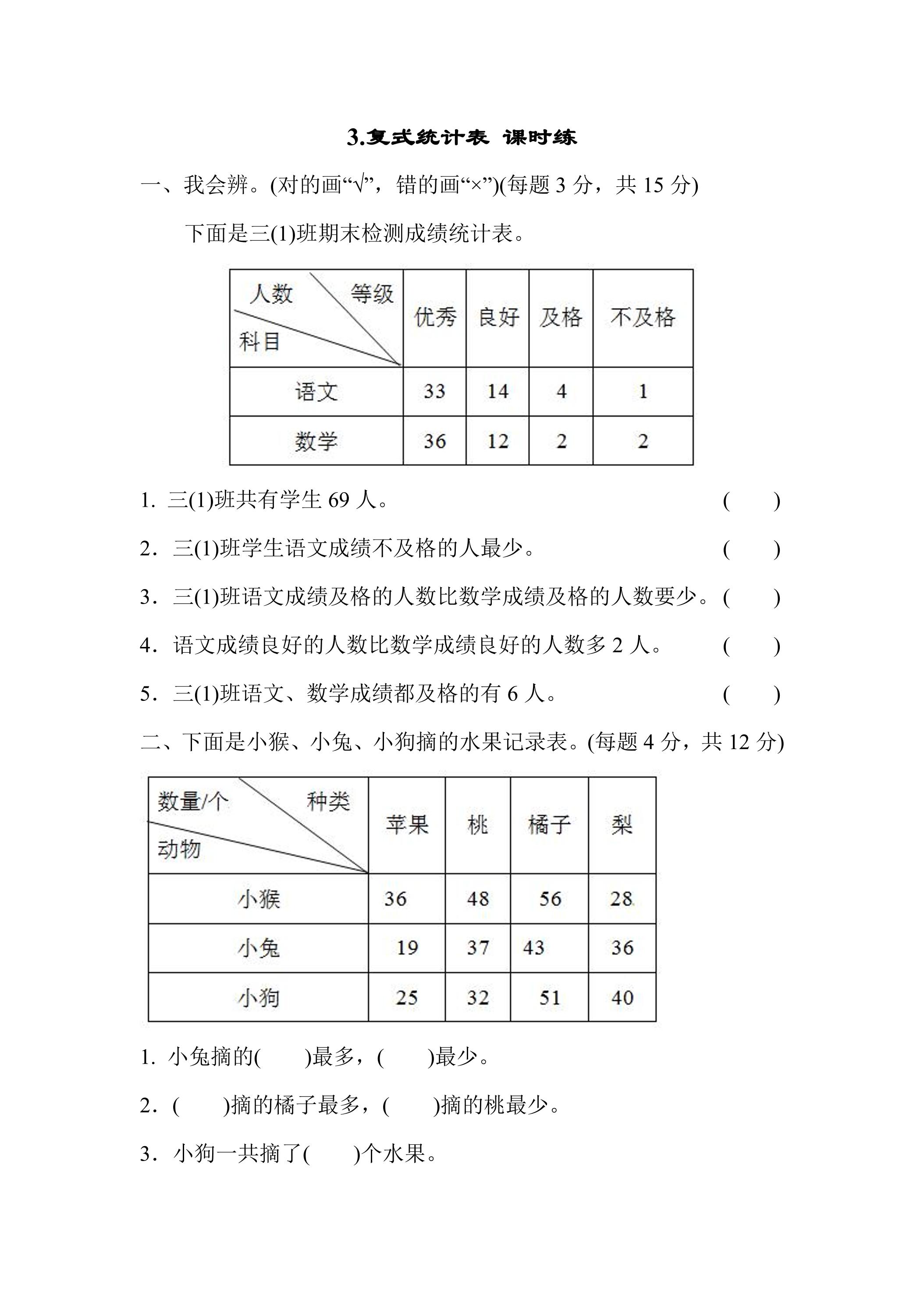 3.复式统计表 课时练06