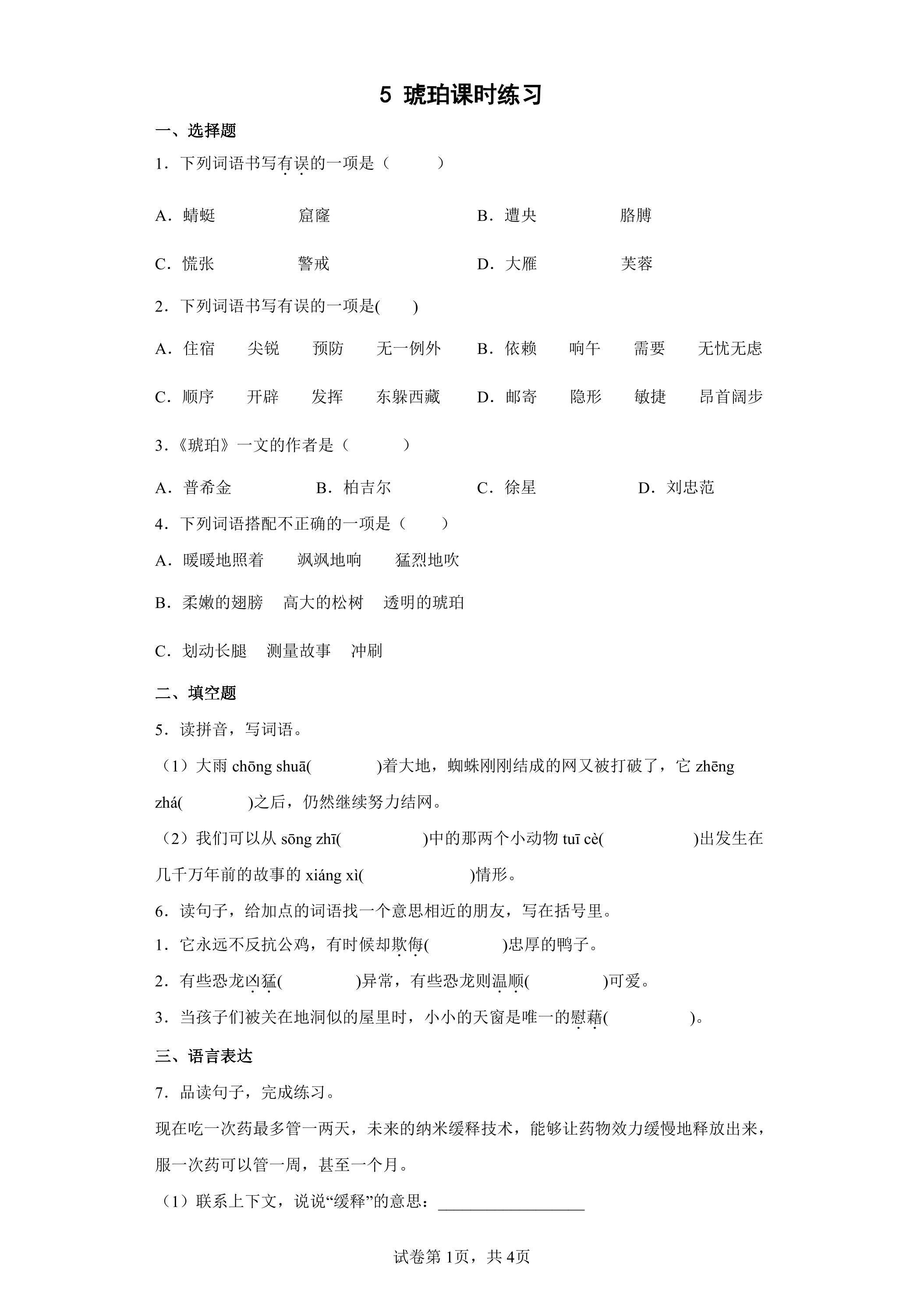 5 琥珀课时练习05