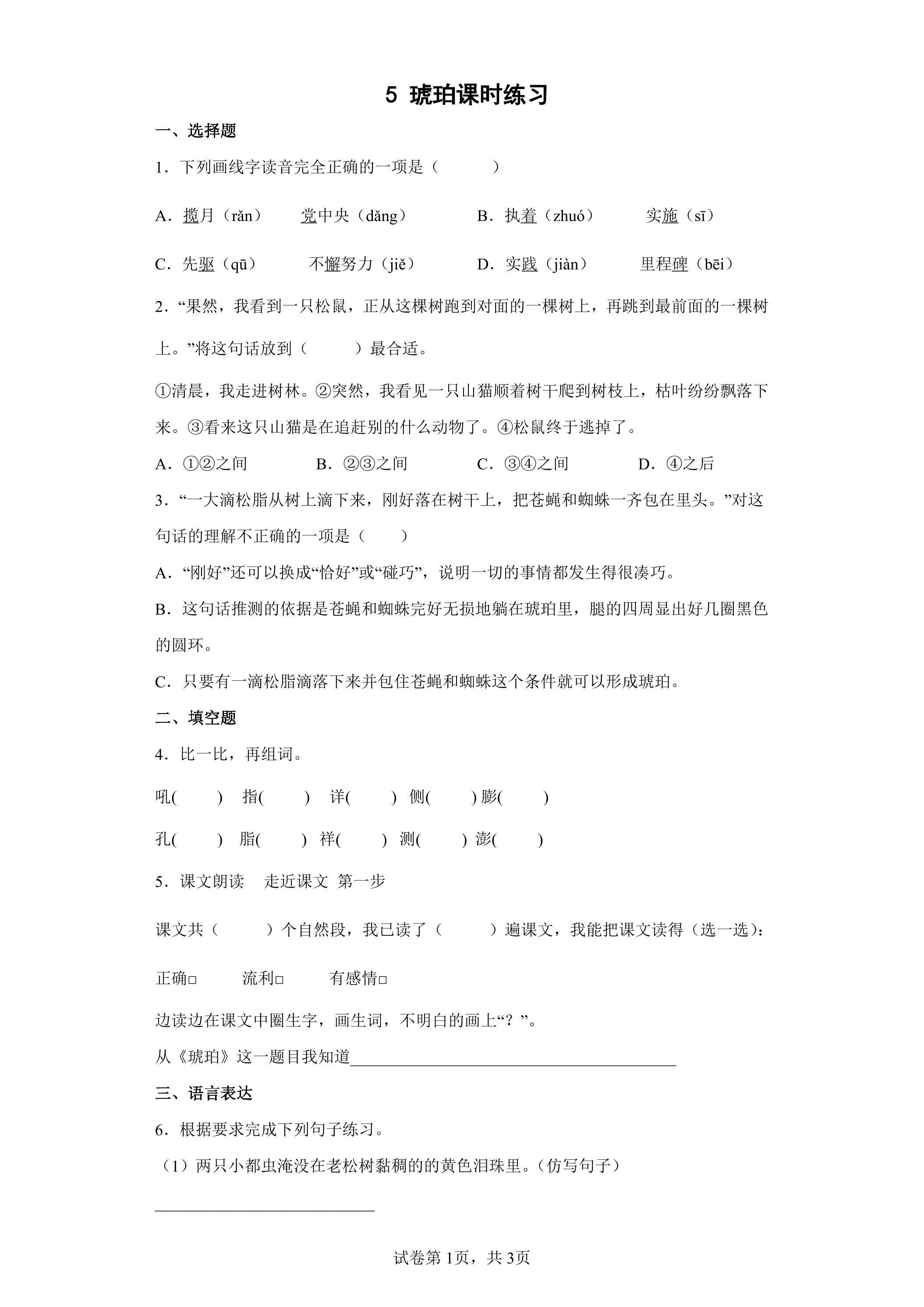 5 琥珀课时练习04