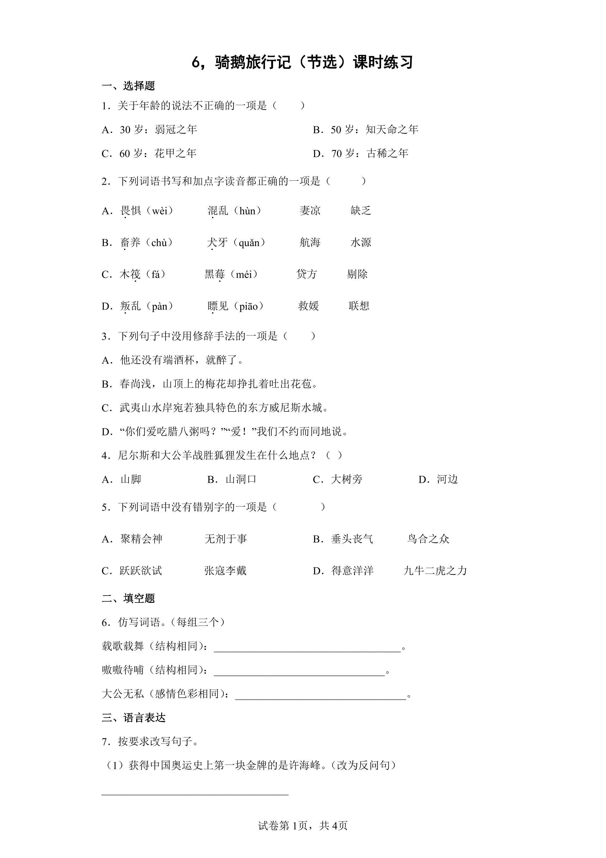 6.骑鹅旅行记（节选）课时练习01