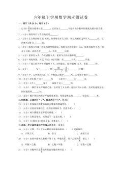 6年级下学期数学期末测试卷07