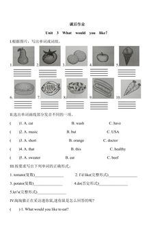 5年级英语人教三起上册课后作业Unit 3 What  would  you like?