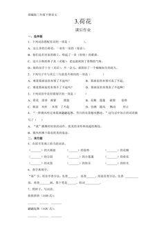 三年级下册语文部编版课后作业第3课《荷花》(含答案)