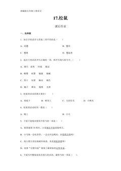 五年级上册语文部编版课后作业第17课《松鼠》(含答案)