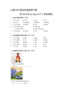 人教PEP版五年级英语下册《Unit5 Whose dog is it?》单元测试02