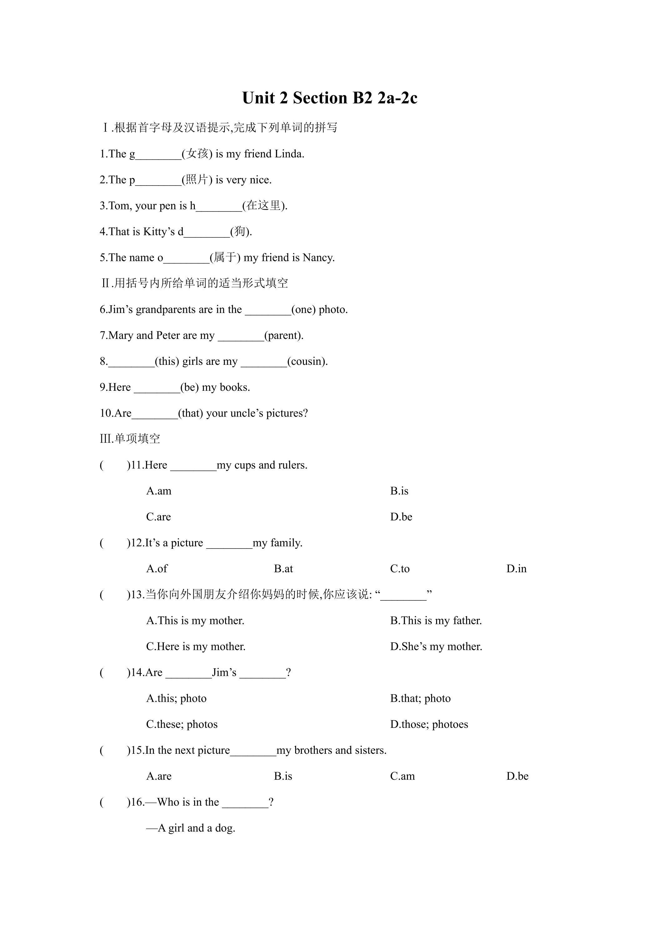 Unit 2 Section B2 2a-2c 课时练习