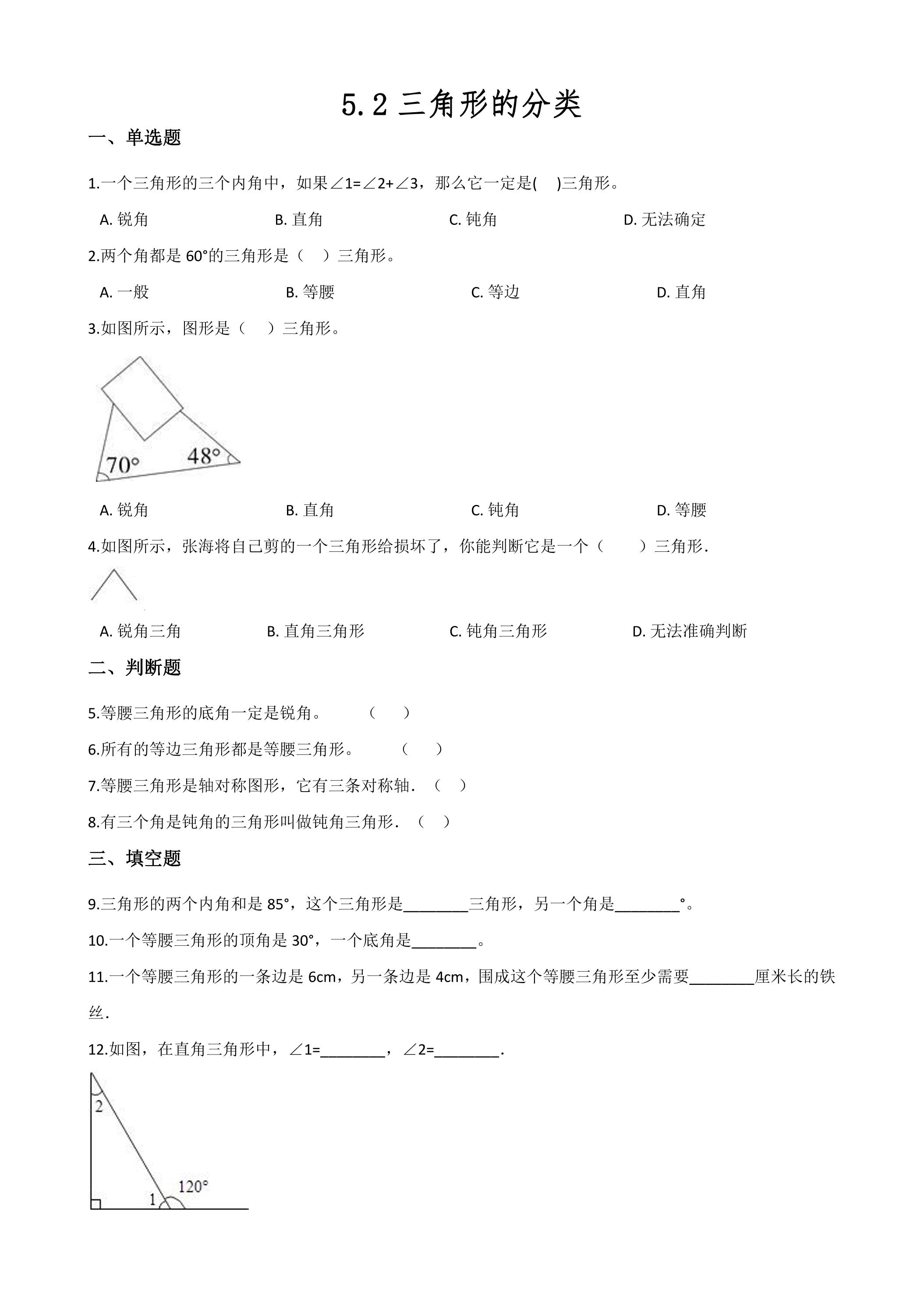 5.2三角形的分类 课时练03