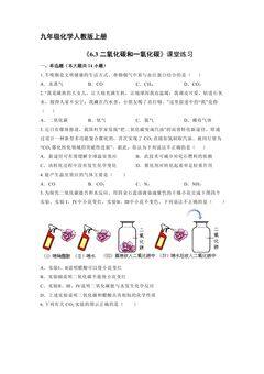 【★★★】9年级化学人教版上册课时练《6.3 二氧化碳和一氧化碳》