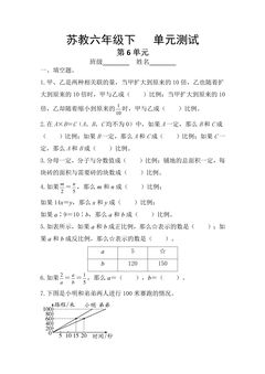 6年级数学苏教版下册第6单元复习《单元测试》01