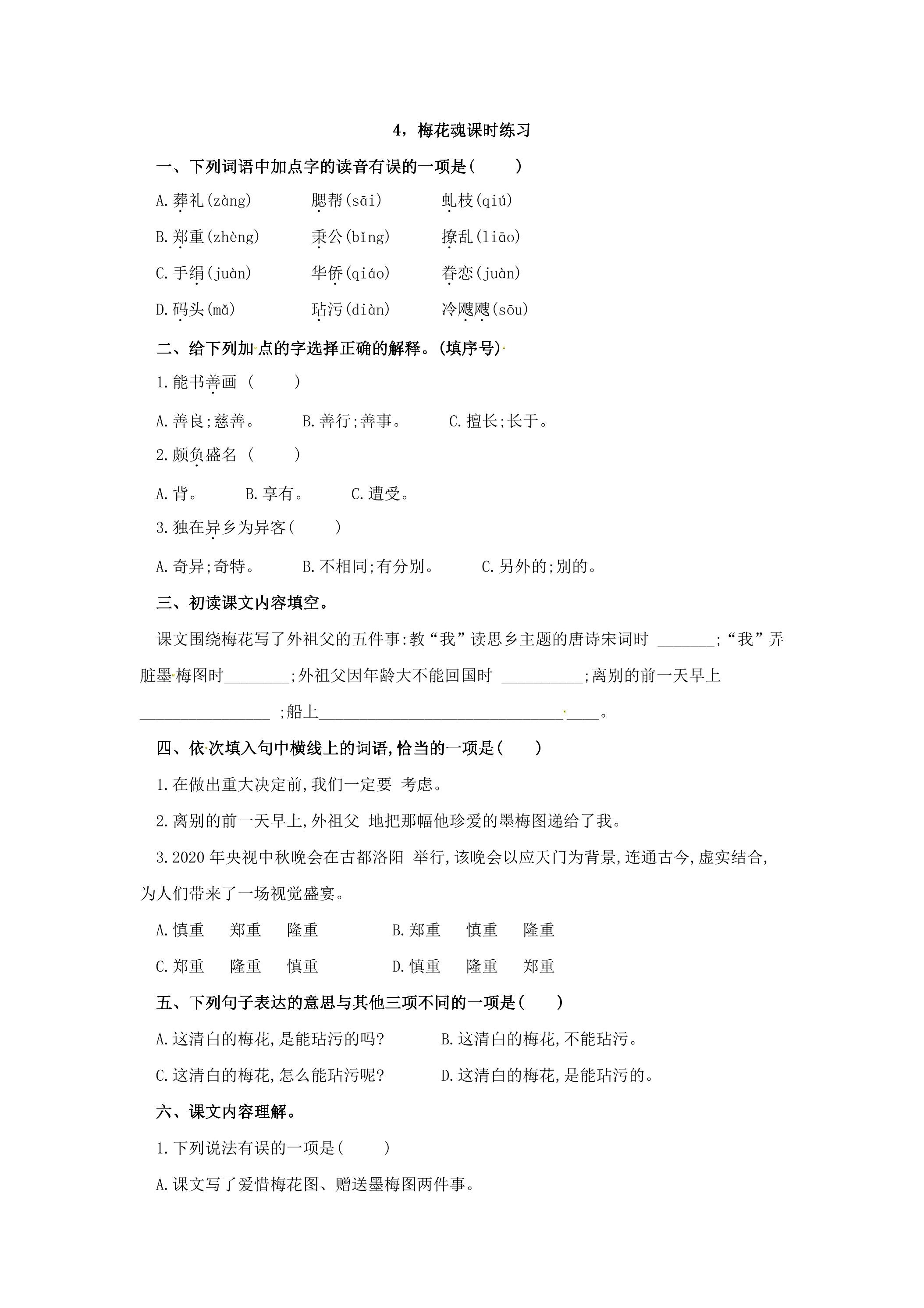 4.梅花魂课时练习02