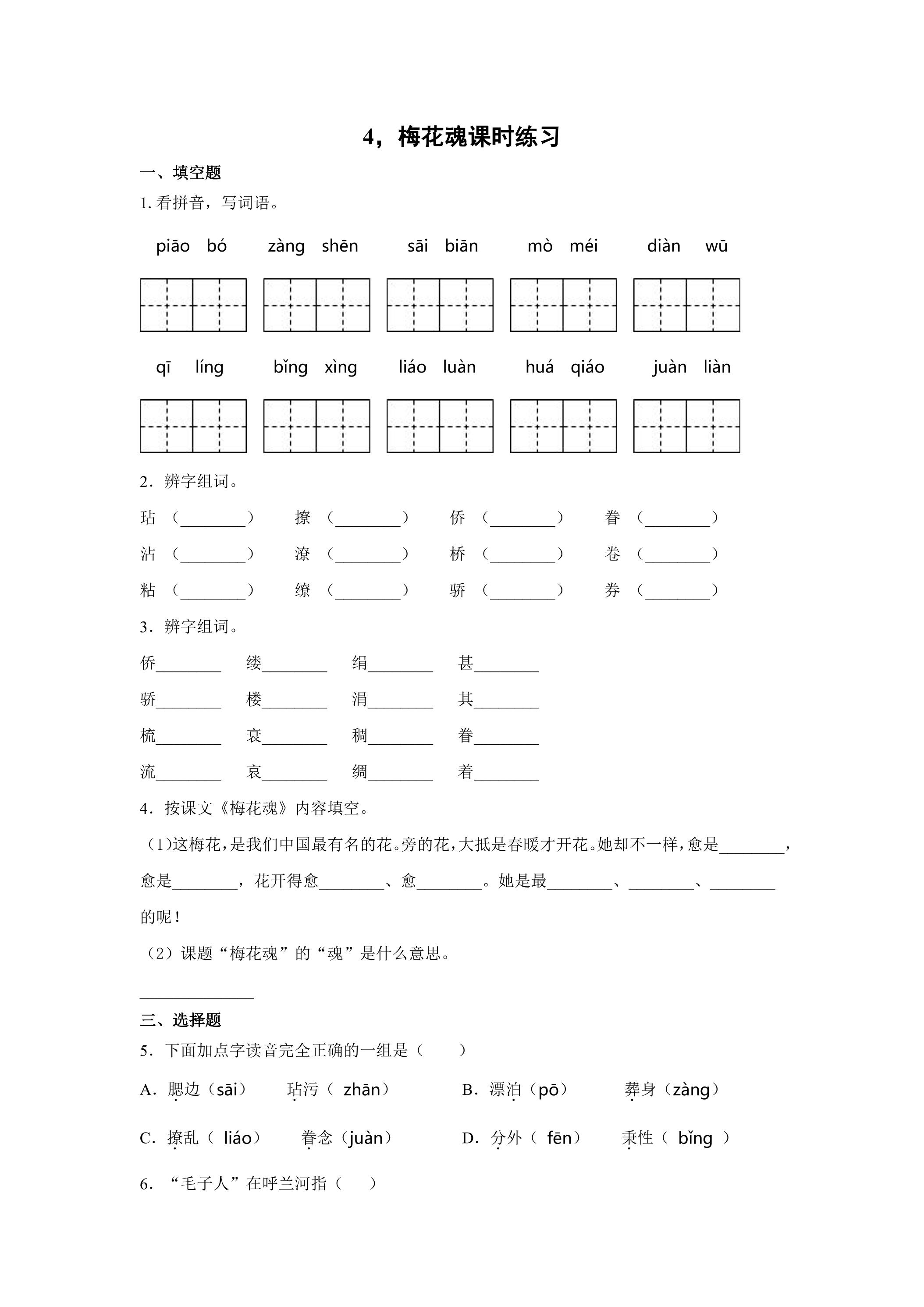 4.梅花魂课时练习01