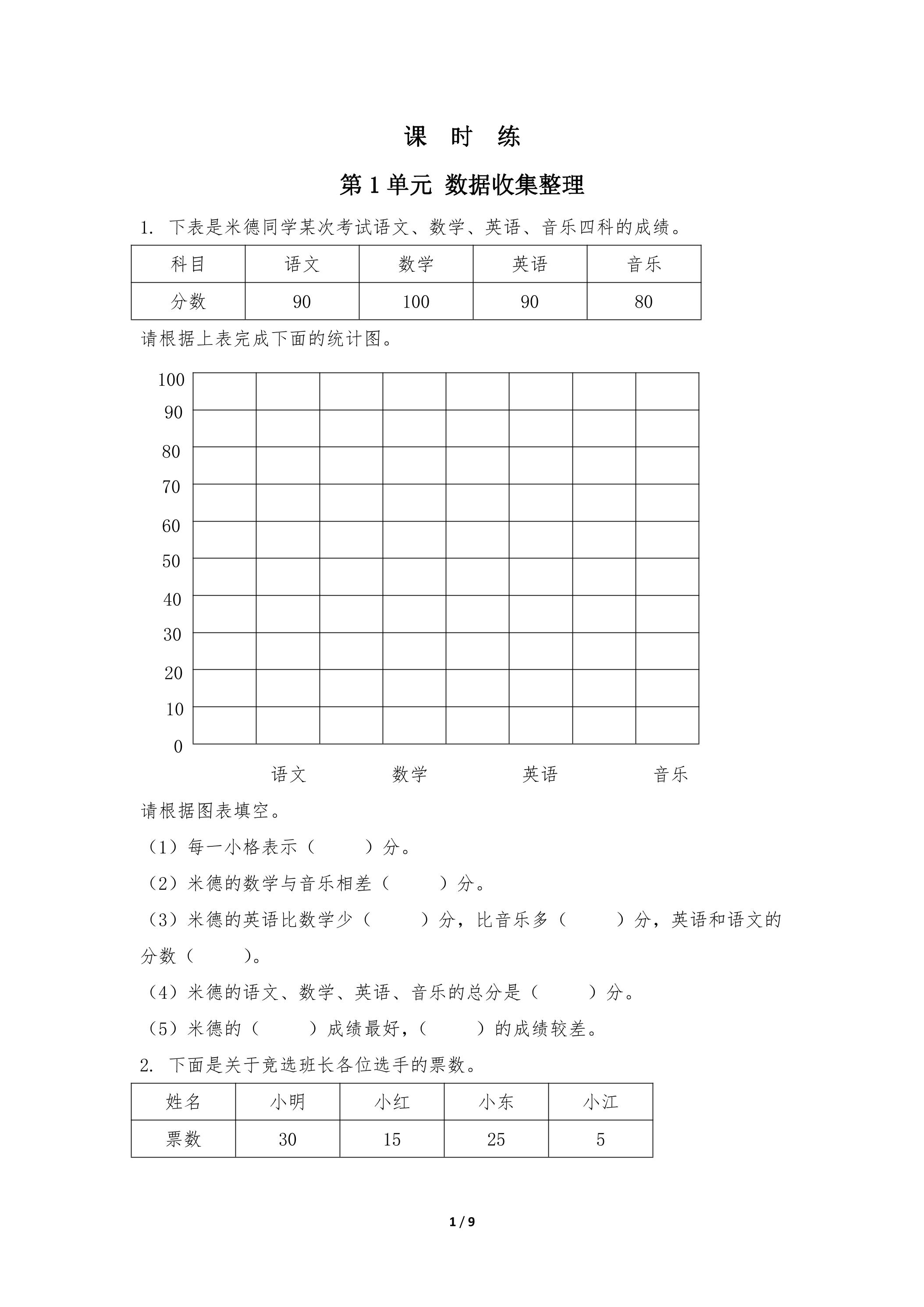 【★】二年级下册数学人教版课时练第1单元《数据收集整理》（含答案）