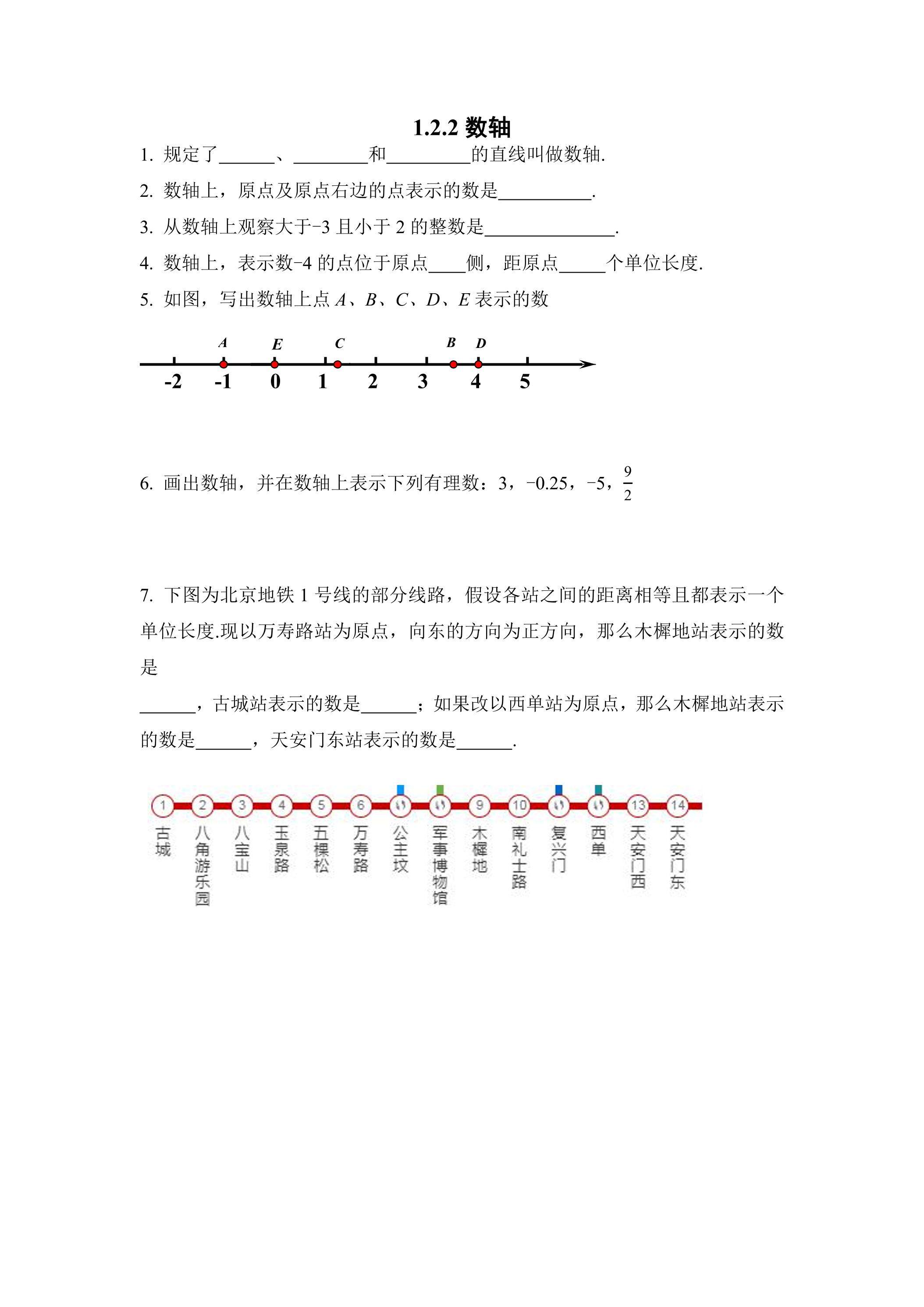 1.2.2 数轴 课时练01