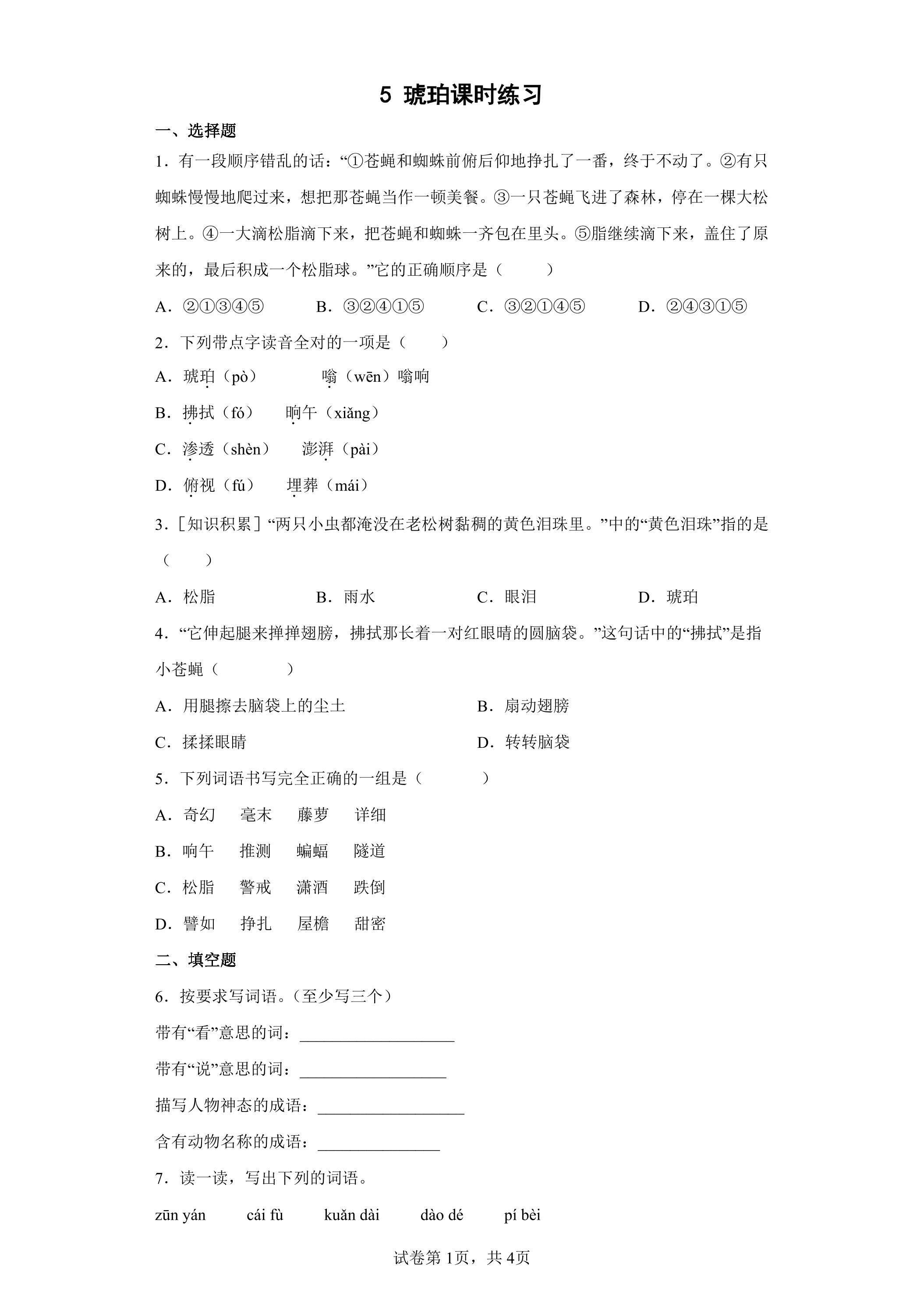 5 琥珀课时练习03