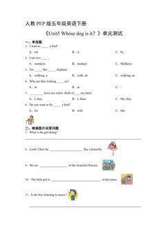 人教PEP版五年级英语下册《Unit5 Whose dog is it?》单元测试04