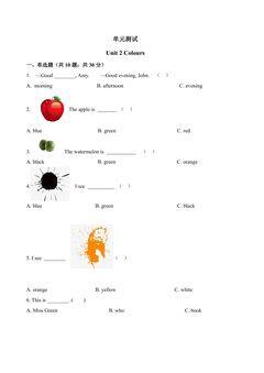 3年级英语人教三起上册单元测试Unit 2 Colours 04