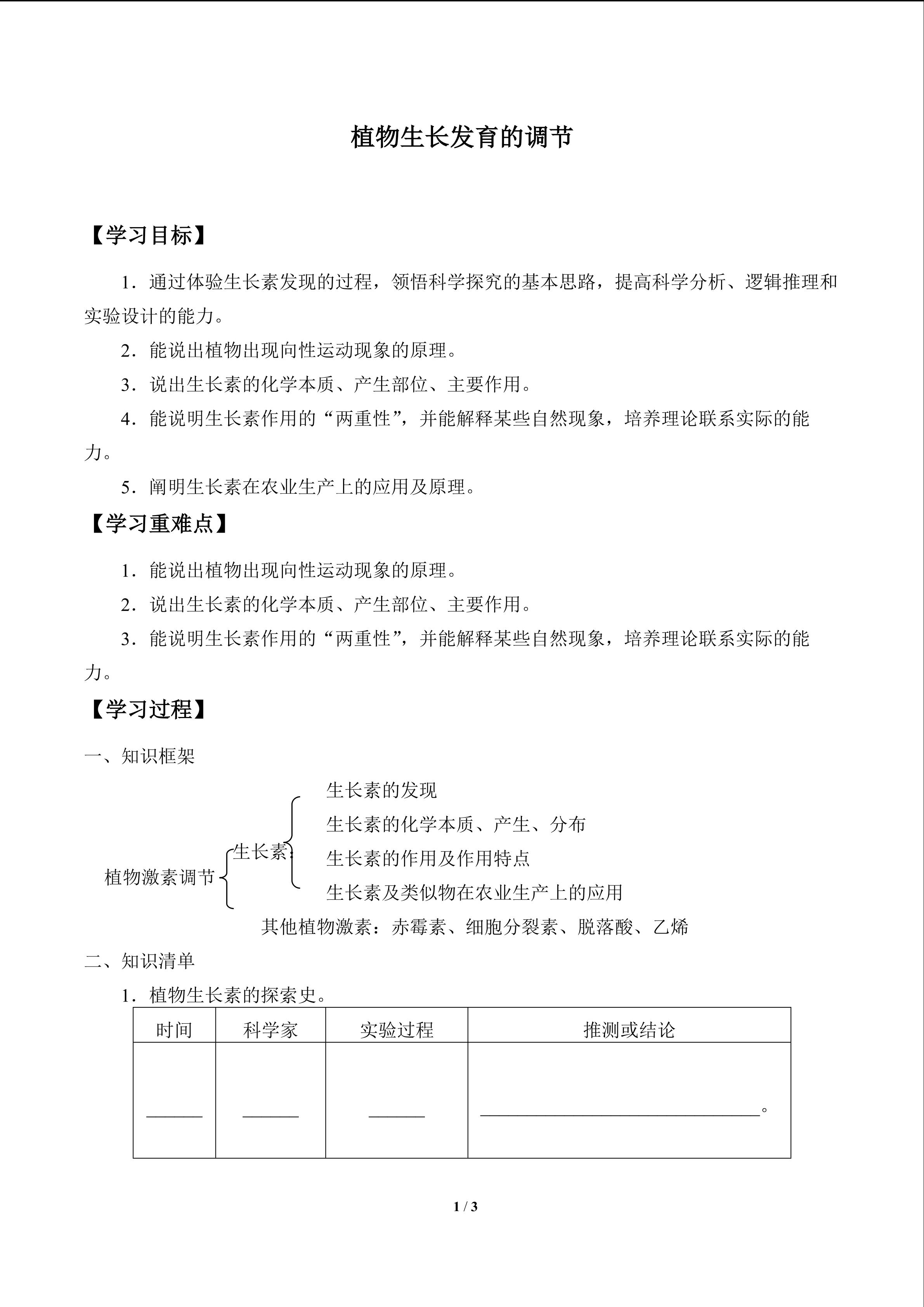 植物生长发育的调节_学案1