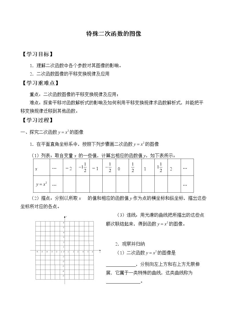 特殊二次函数的图像_学案1