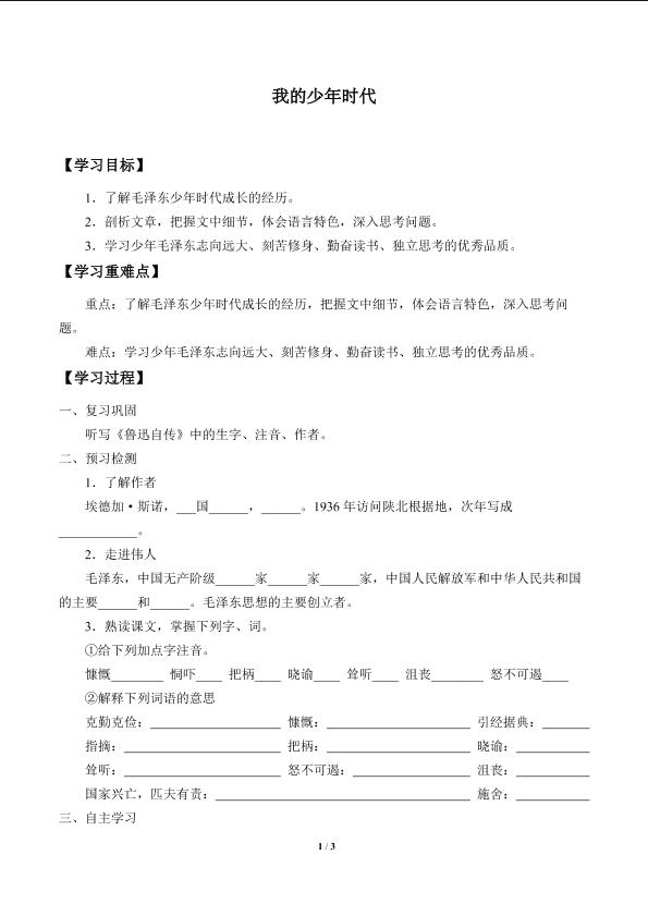 我的少年时代_学案1