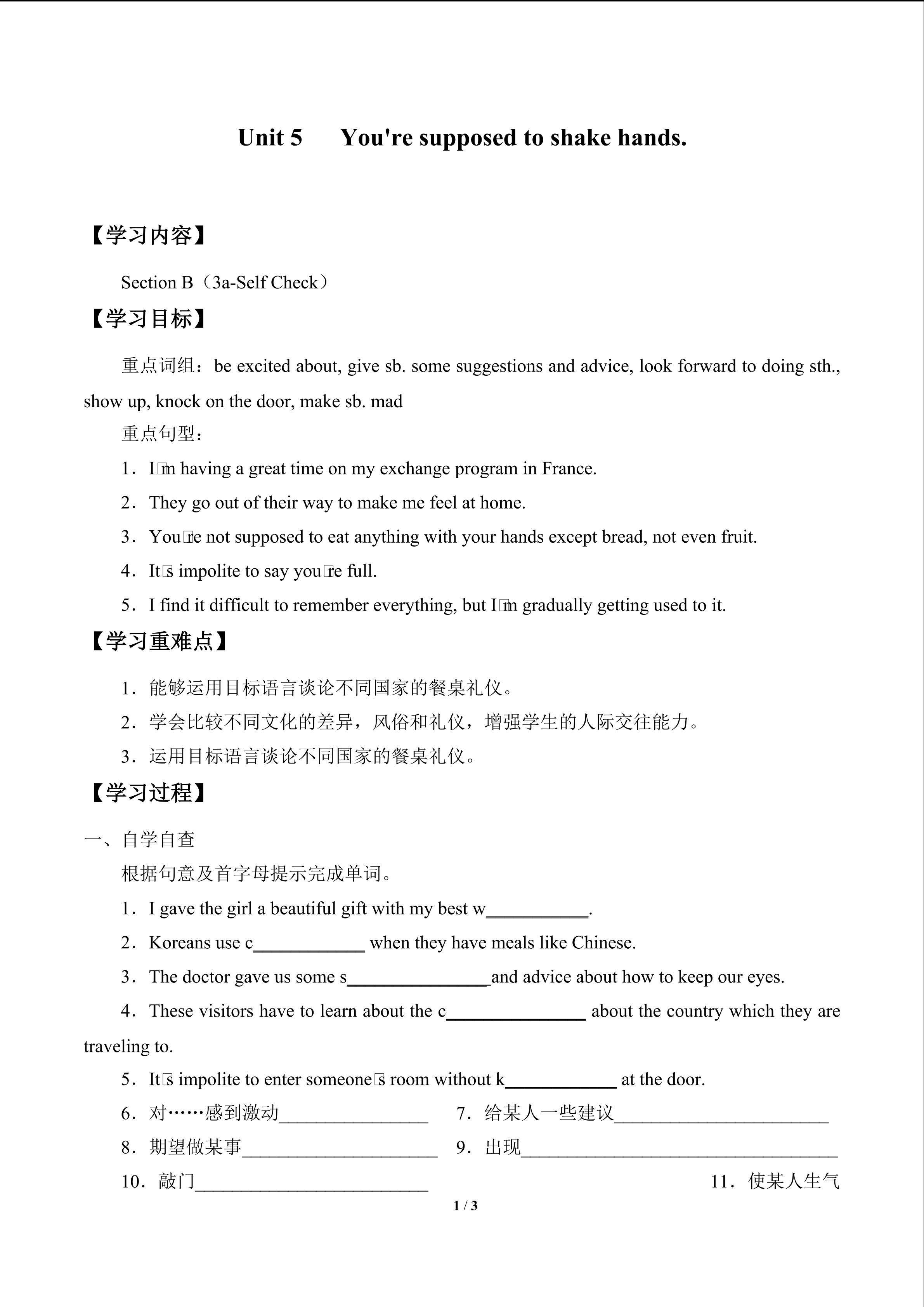 Unit 5   You're supposed to shake hands._学案6