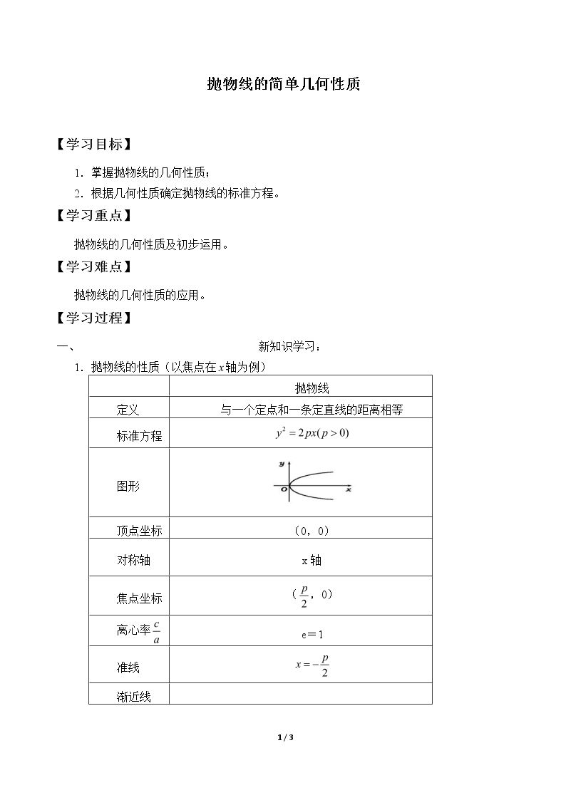 抛物线的简单几何性质