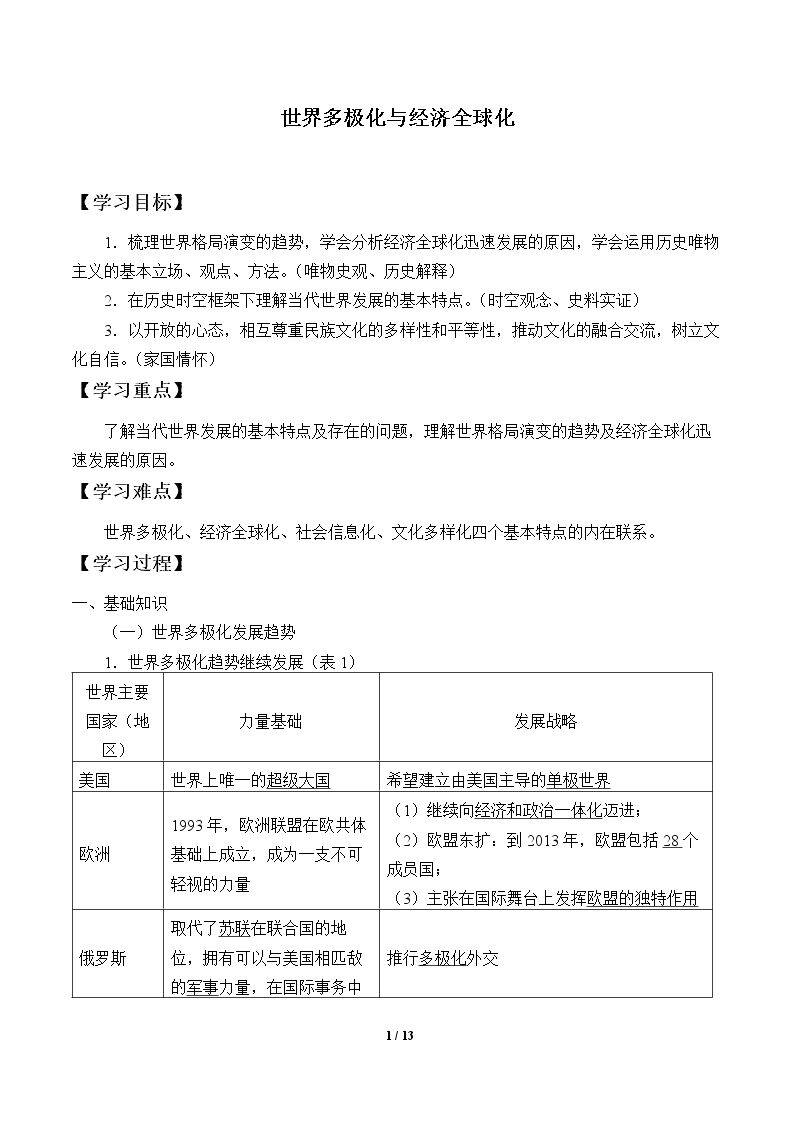 世界多极化与经济全球化