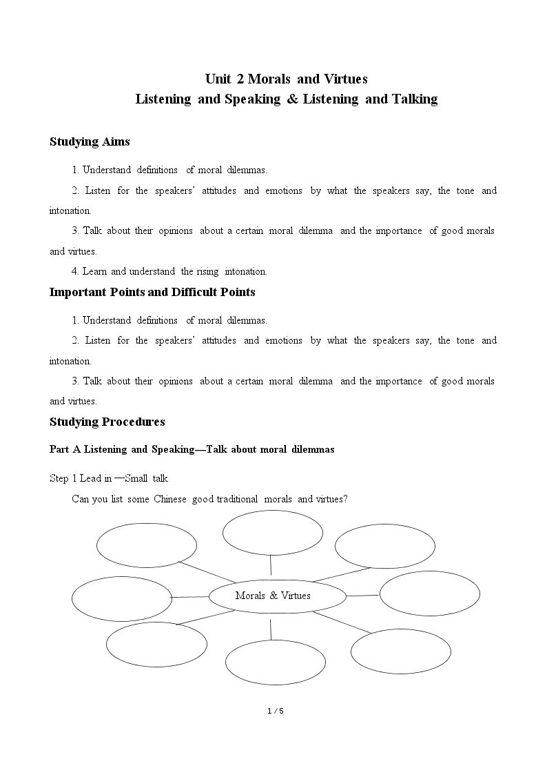 Unit 2 MORALS AND VIRTUES-Listening and Speaking & Listen and Talking