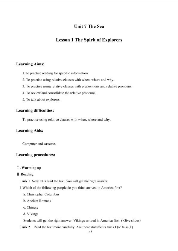 Lesson 1 The Spirit of Explorers_学案2
