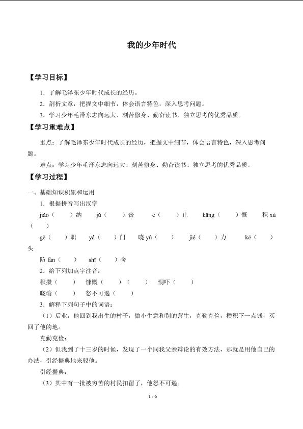 我的少年时代_学案3