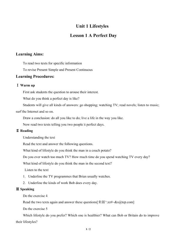 Lesson 1 A Perfect Day？_学案1