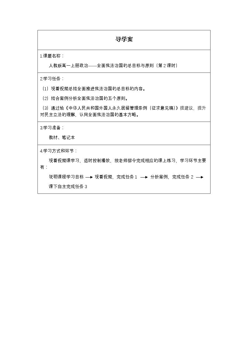 全面依法治国的总目标与原则