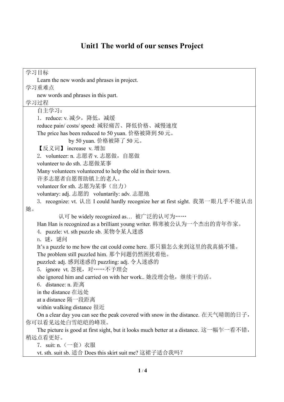 Unit1　The world of our senses Project_学案3