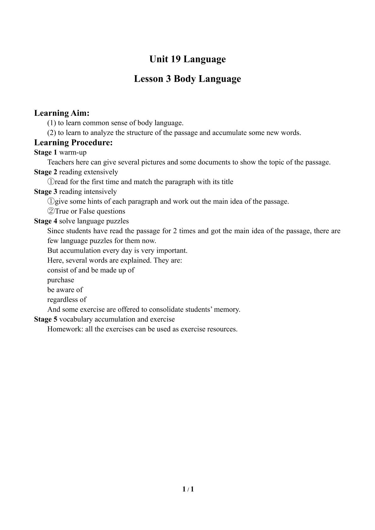 Lesson 3 Body Language_学案1