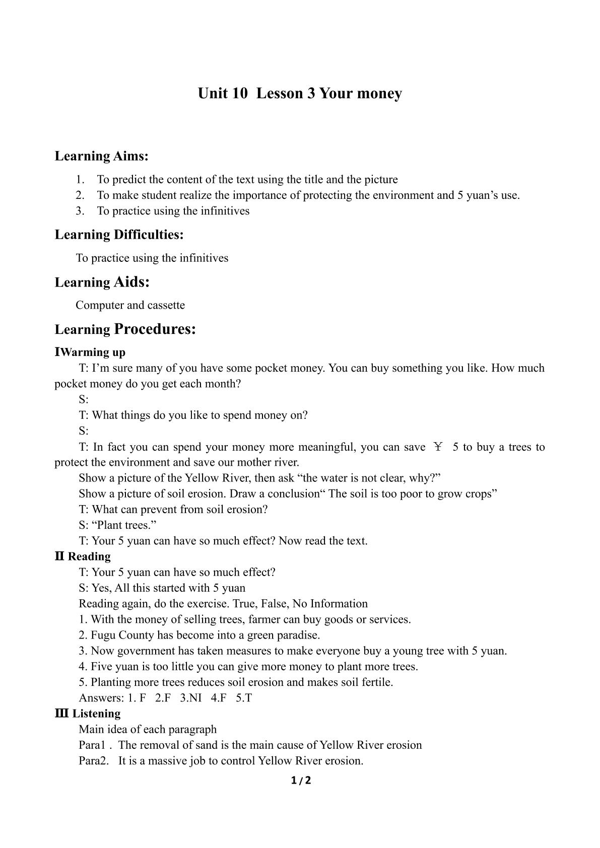 Lesson 3 Your Money_学案1.doc
