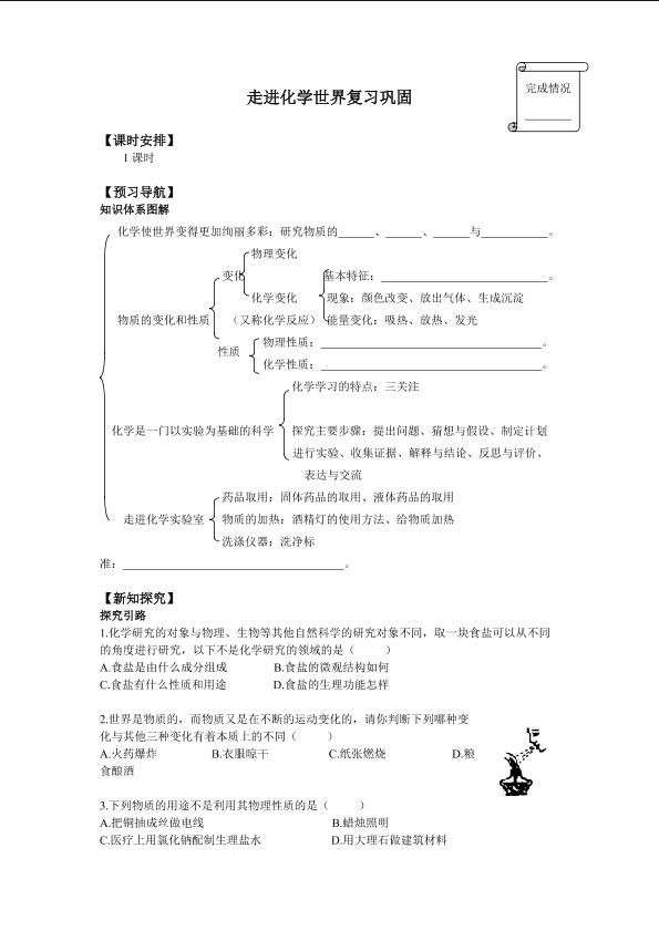 走进化学世界复习巩固_学案1