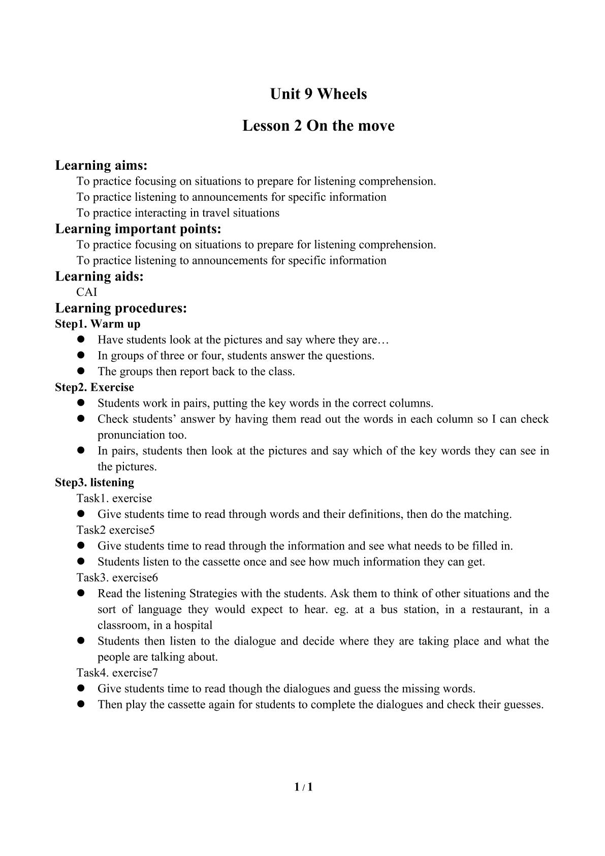 Lesson 2 On the Move_学案1