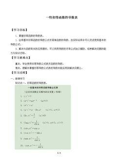 一些初等函数的导数表