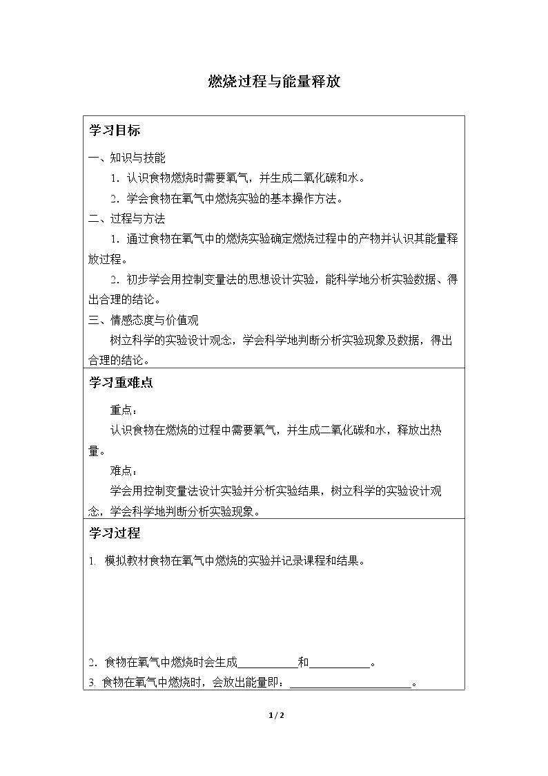燃烧过程与能量释放_学案1